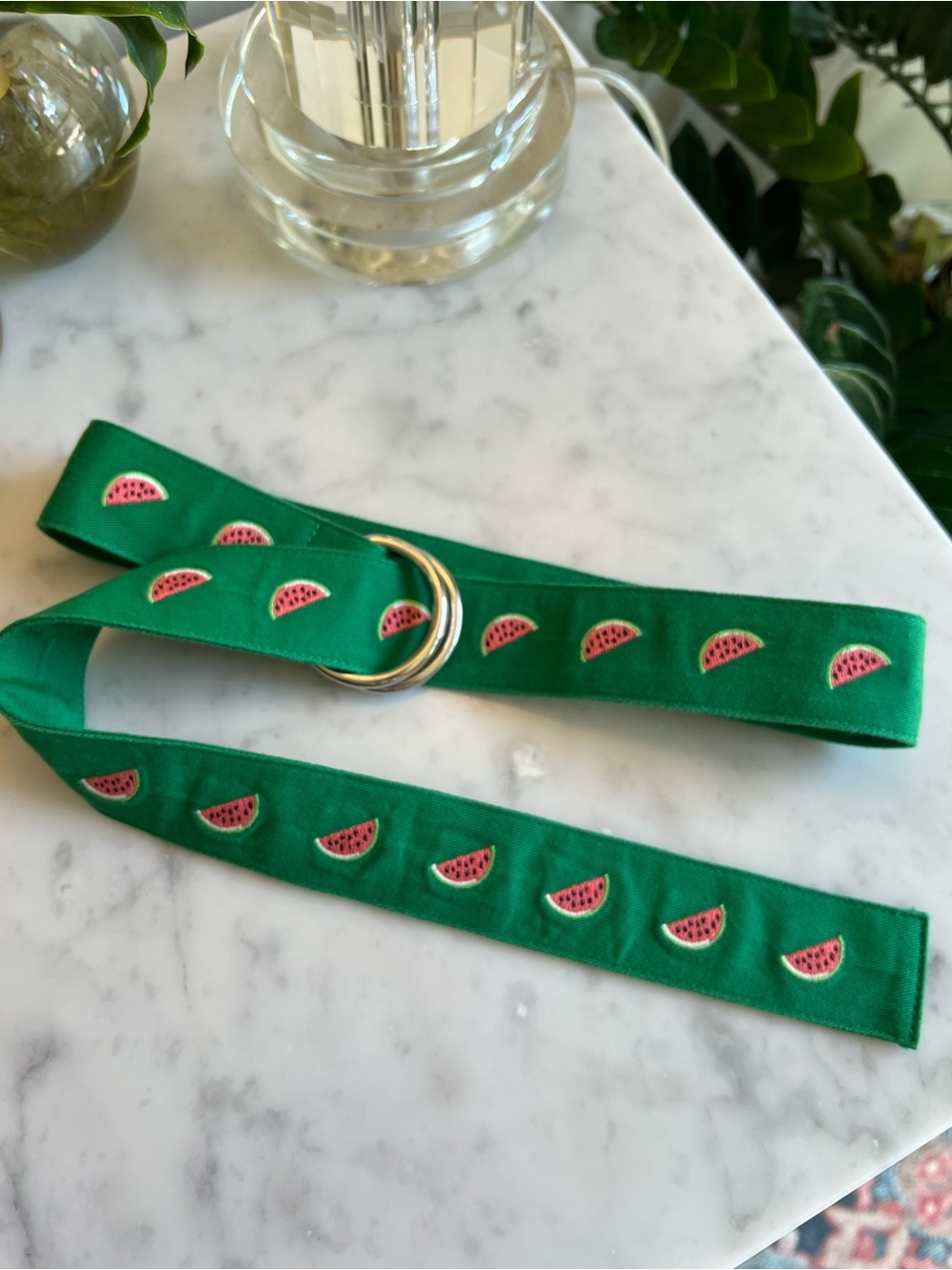 J. Crew Green Watermelon Embroidered Fabric Belt Size S/M  NWT